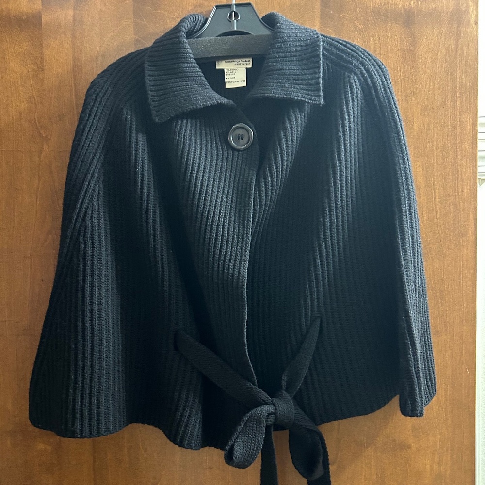 Siepelunga Fashion Sweater/Cape Knit, Black, One Size Fits All, With Belt